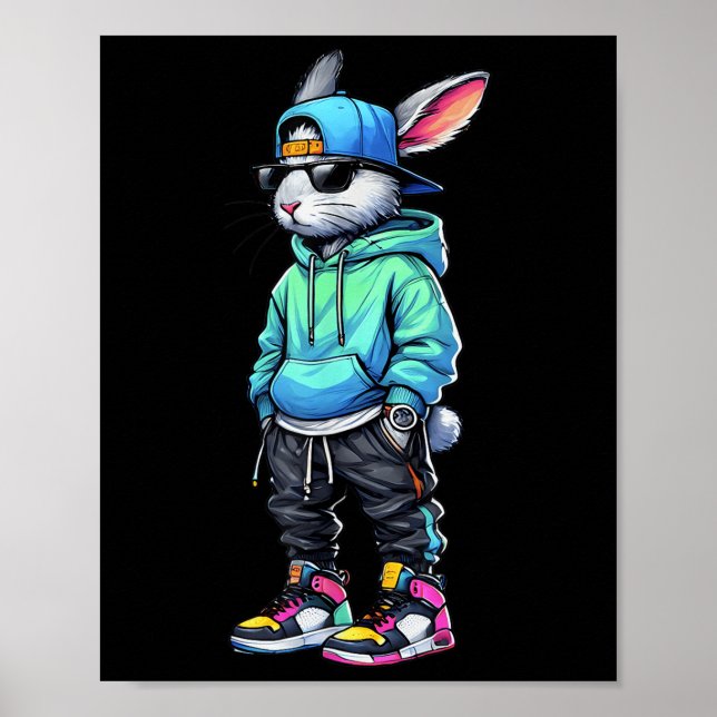 Affiche Cool Lapin Lapin Sungles Journée de Pâques Pour Ga (Devant)