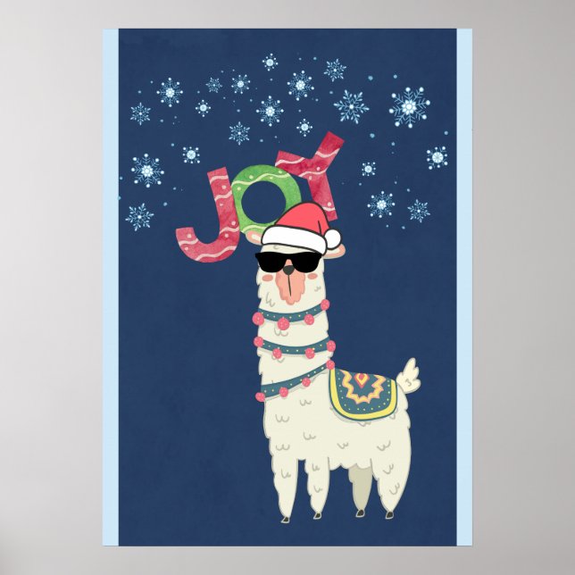 Affiche Cool Llama à Santa Hat avec des flocons de neige N (Devant)