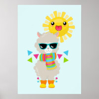 Cool Llama et souriant Kawaii Sun