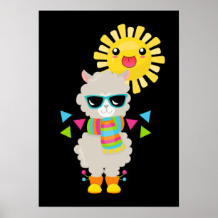 Affiche Cool Llama et souriant Kawaii Sun