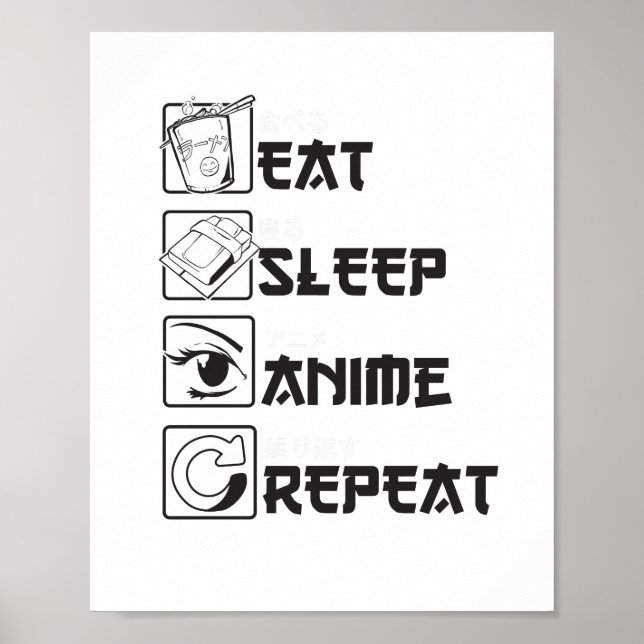 Affiche Cool Manger Sleep ANIME Répéter Funny Icône Japona (Devant)