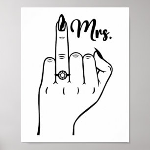 Affiche Cool Mme Just Married Femme Mariage Finger Ring Br