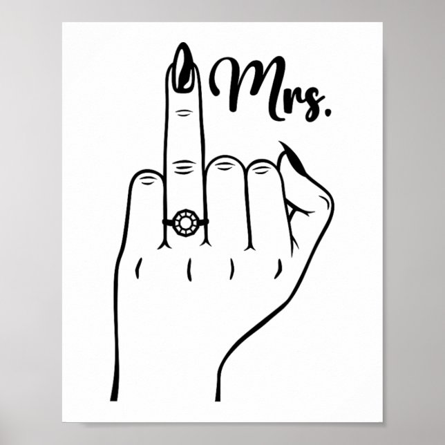 Affiche Cool Mme Just Married Femme Mariage Finger Ring Br (Devant)