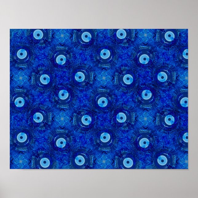 Affiche Cool, modern digital art of blue evil eye pattern (Devant)