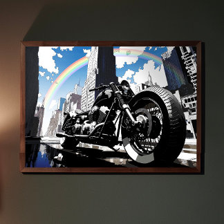 Affiche Cool Motorcycle with Rainbow Pop Art Garage Art