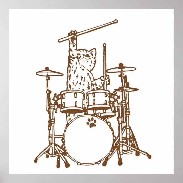Affiche Cool Musician Cat Playing Drums (Devant)