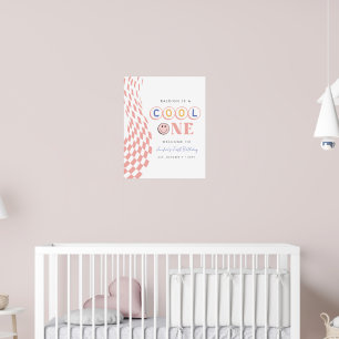 Affiche Cool One Girl's First Birthday À damiers Retro