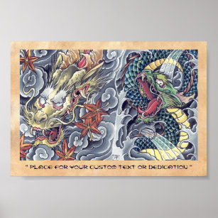Affiche Cool oriental dragon god tatouage