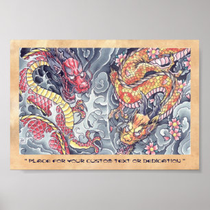 Affiche Cool oriental japanese dragon god tattoo storm