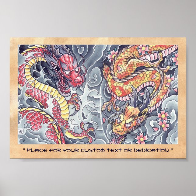 Affiche Cool oriental japanese dragon god tattoo storm (Devant)