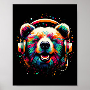 Affiche Cool Ours Casque Musique Art Noël Anniversaire
