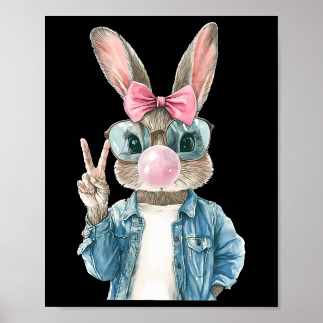 Affiche Cool Pâques Bunny Blow Bubble Gomme Rabbit chasse  (Devant)