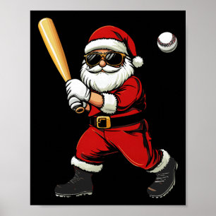 Affiche Cool Père Noël Jouer Baseball Noël Baseball Hommes