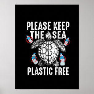 Affiche "Cool Please Keep Sea Plastic Free Funny Turtle