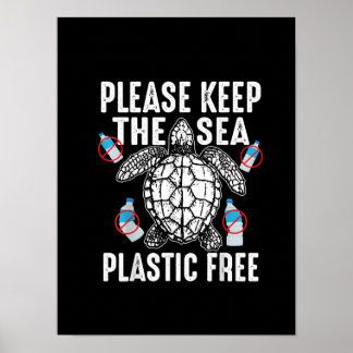 Affiche "Cool Please Keep Sea Plastic Free Funny Turtle