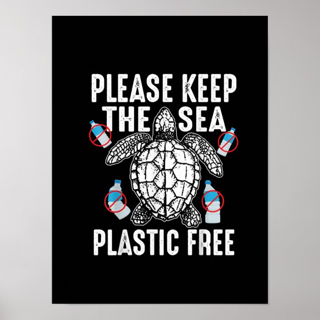 Affiche "Cool Please Keep Sea Plastic Free Funny Turtle (Devant)