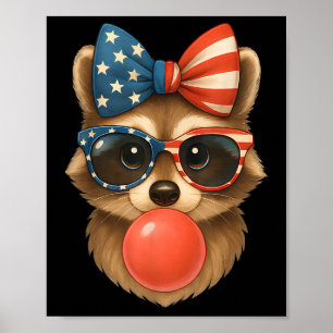 Affiche Cool Raccoon Bubble Gum Usa Drapeau Patriotique 4è