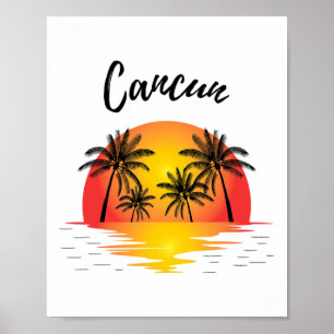 Affiche Cool Rétro Cancun Original Mexique Plages Sunset N