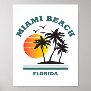 Affiche Cool rétro Miami Beach Mens Femmes Plages Floride
