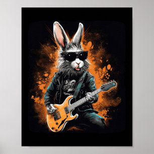 Affiche Cool Rocker Bunny Pour Pâques Et Guitaristes Avec