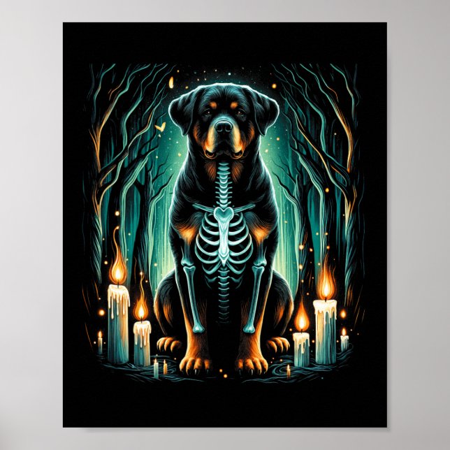 Affiche Cool Rottweiler Chien Squelette Halloween Chien Ma (Devant)