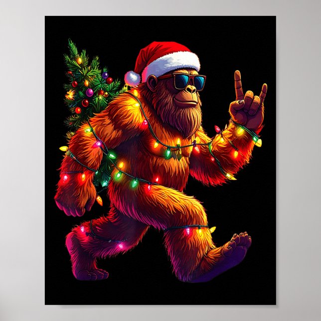 Affiche Cool Santa Hat Bigfoot Christmas Lights Festive Ho (Devant)