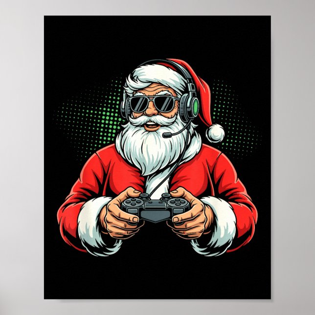 Affiche Cool Santa Playing Video Games Christmas Gamer Boy (Devant)