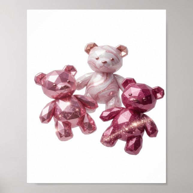 Affiche Cool Silver TROIS OURS EN PELUCHE ROSES Design Mod (Devant)