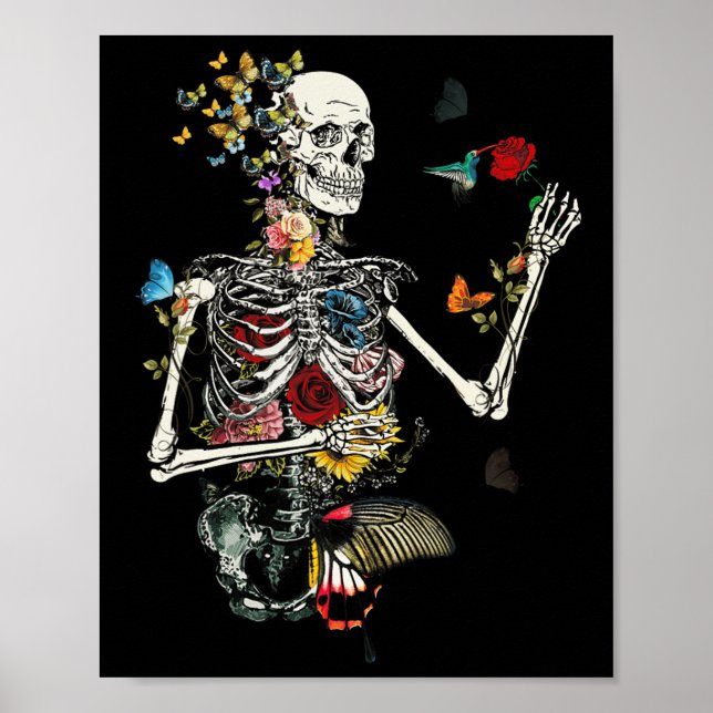 Affiche Cool Skeleton Plante Nature Flower Halloween (Devant)