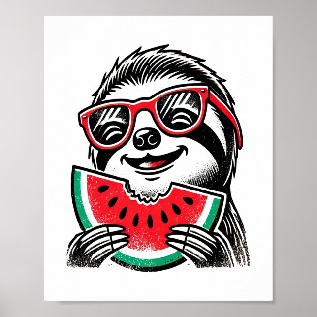 Affiche Cool Sloth Manger de la pastèque (Devant)