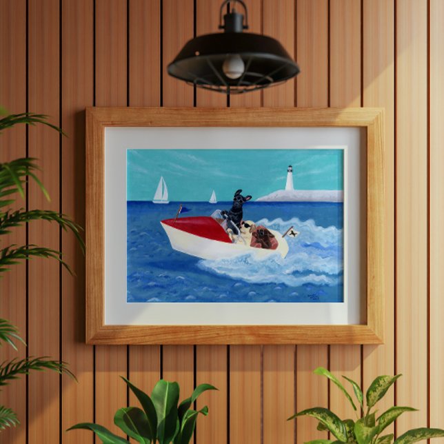 Affiche Cool Summer Labradors Peinture (Cool Summer Labradors Poster for Labrador Owners, Summer House and Beach House.  Whimsical Lab Art.)