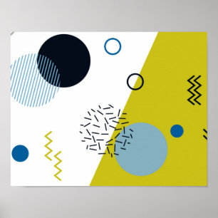 Affiche Cool, trendy, modern, Memphis green blue geometric