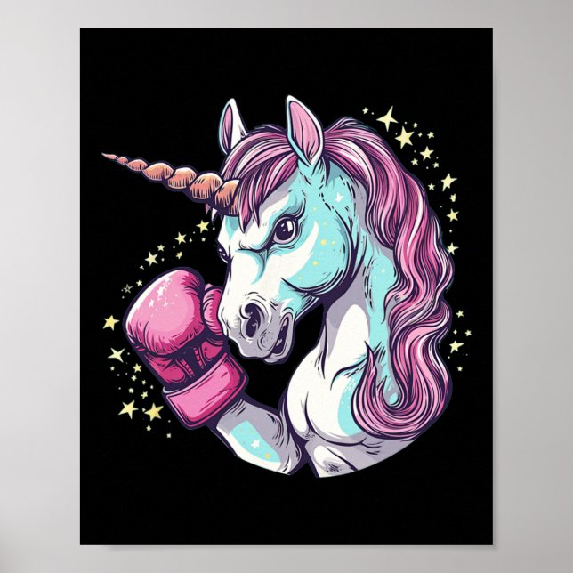 Affiche Cool Unicorn Costume Visage Avec Gants De Boxe Drô (Devant)