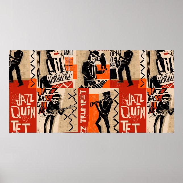Affiche cool vintage d'affiche du groupe de jazz avec trom (Devant)