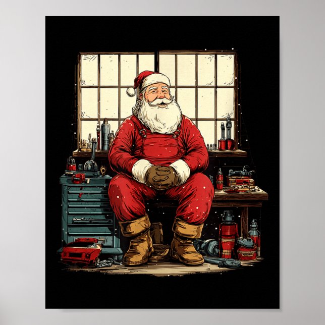 Affiche Cool Workshop Santa Claus With Wrenches Tool Costu (Devant)