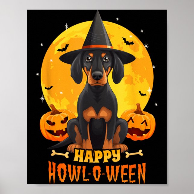 Affiche Coonhound noir et feu Halloween Chien Hurle O Ween (Devant)