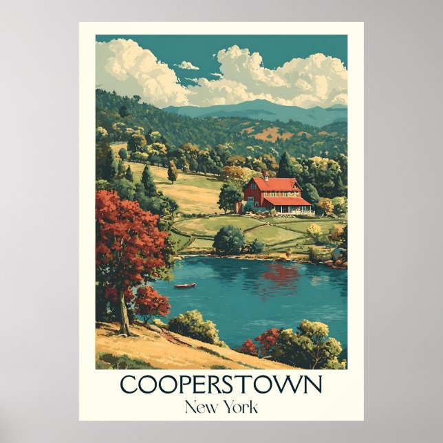 Affiche Cooperstown New York Vintage Lake Rural Art (Devant)