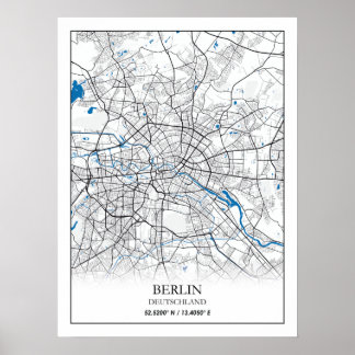 Affiche Coordonnées de la carte de la ville Berlin Deutsch