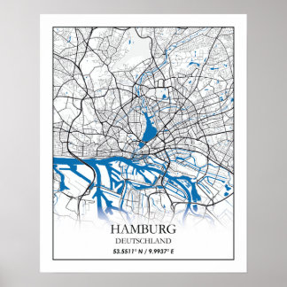 Affiche Coordonnées de la carte de la ville de Hambourg Al