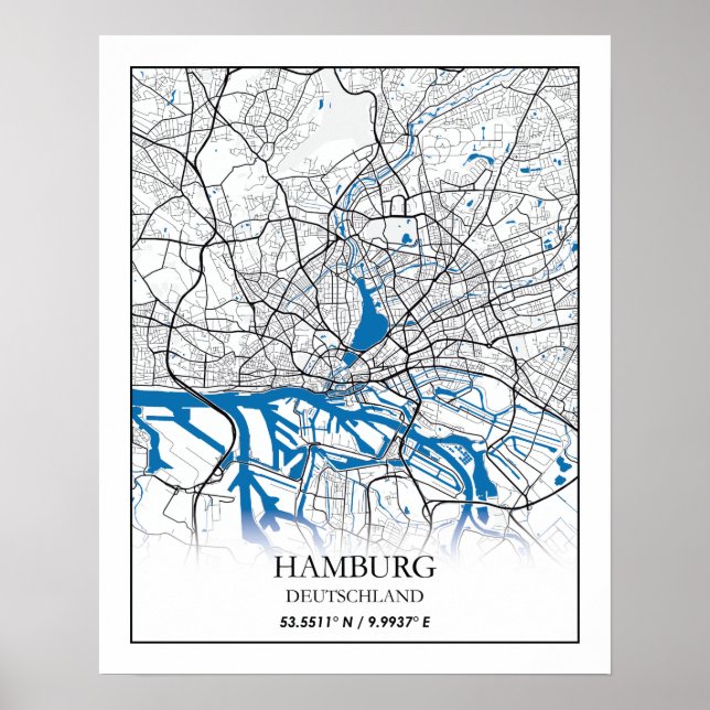 Affiche Coordonnées de la carte de la ville de Hambourg Al (Devant)