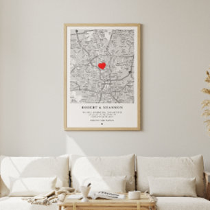 Affiche Coordonnées Engagement Cœur Mariage Couple Carte