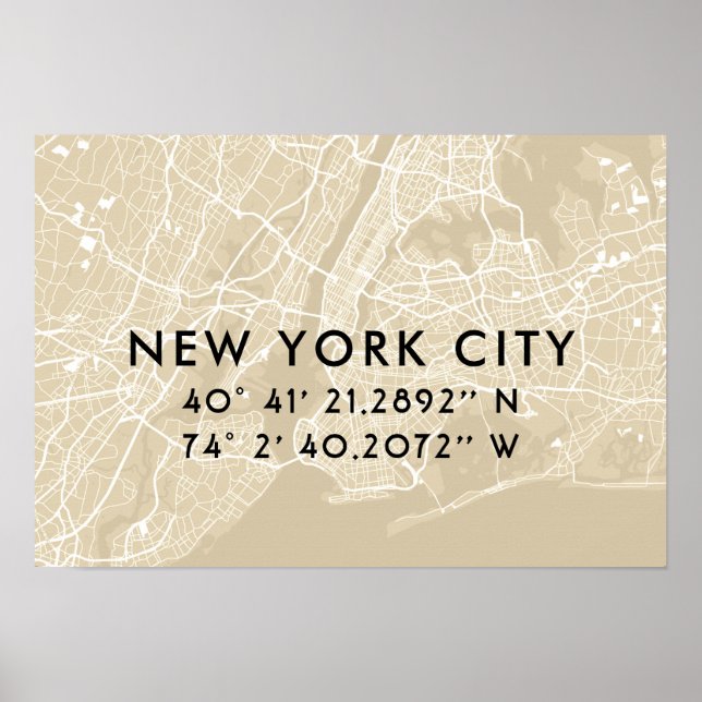 Affiche Coordonnées personnalisées de la carte de New York (Devant)