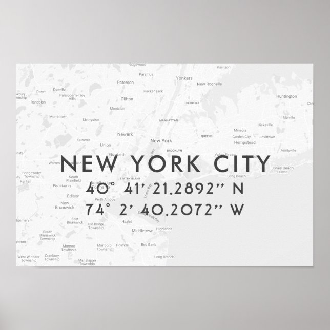 Affiche Coordonnées personnalisées de la carte de New York (Devant)