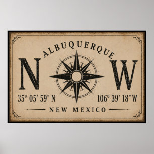 Affiche Coordonnées vintage d'Albuquerque Nouveau-Mexique