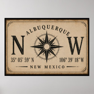 Affiche Coordonnées vintage d'Albuquerque Nouveau-Mexique