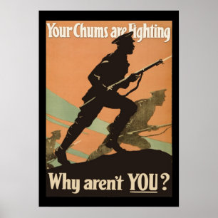 Affiche Copains militaires de recrutement de la guerre