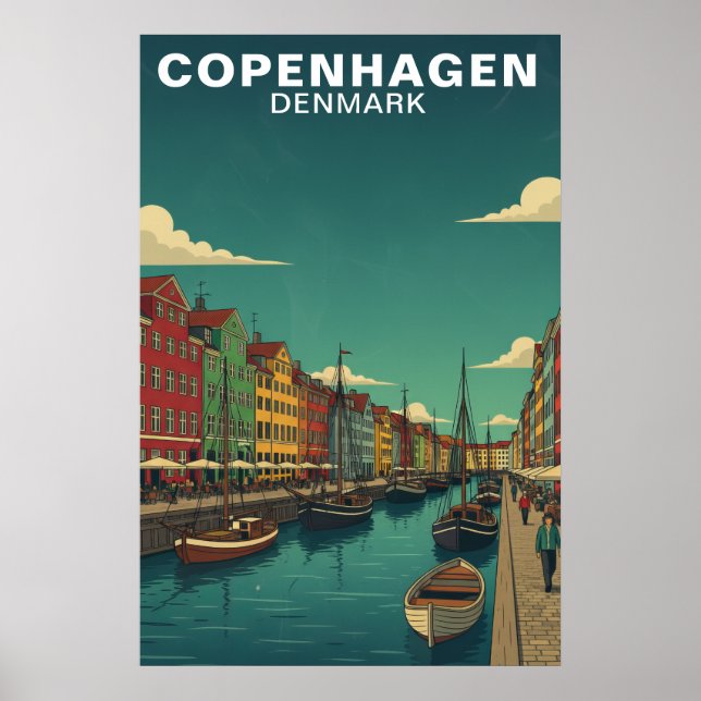 Affiche Copenhague Danemark Canal Frontière Voyage (Devant)