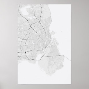 Affiche Copenhague, Danemark Carte. (Noir sur blanc)