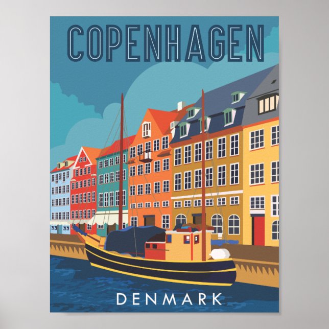 Affiche Copenhague Danemark Illustration des lieux de voya (Devant)