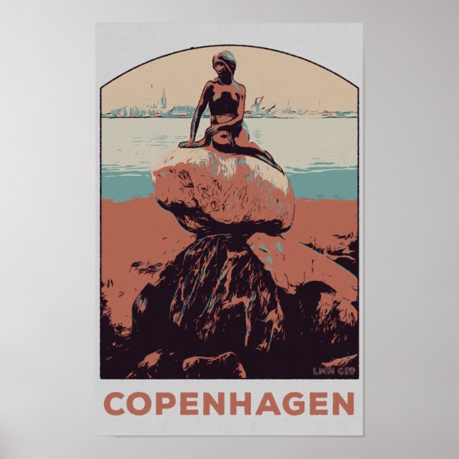Affiche Copenhague Danemark, La statue de la Petite Sirène (Devant)